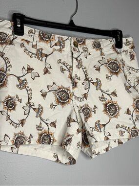 a.n.a Cream Floral Cotton Blend with Brown Print Midrise Shortie Short Size 12